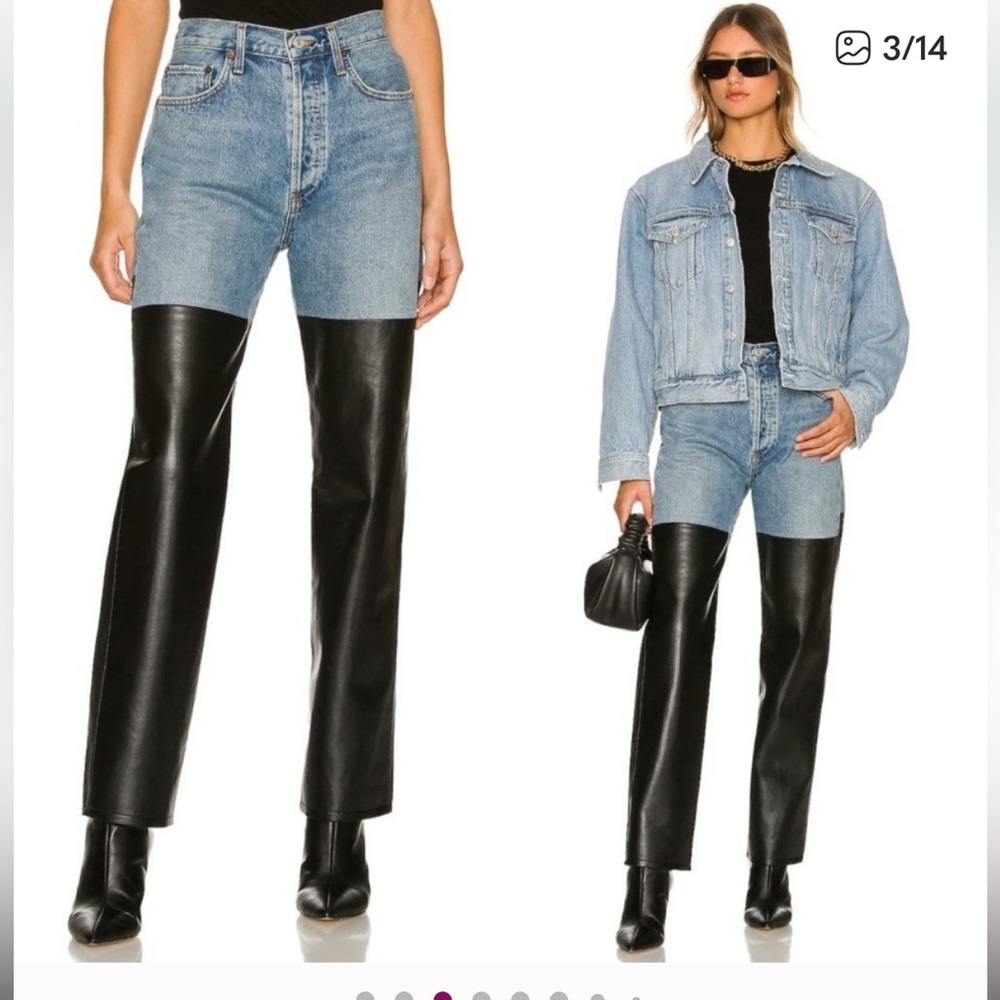 AGOLDE
Pieced 90's High-Rise Pinch-Waist Leather
Straight-Leg Jeans